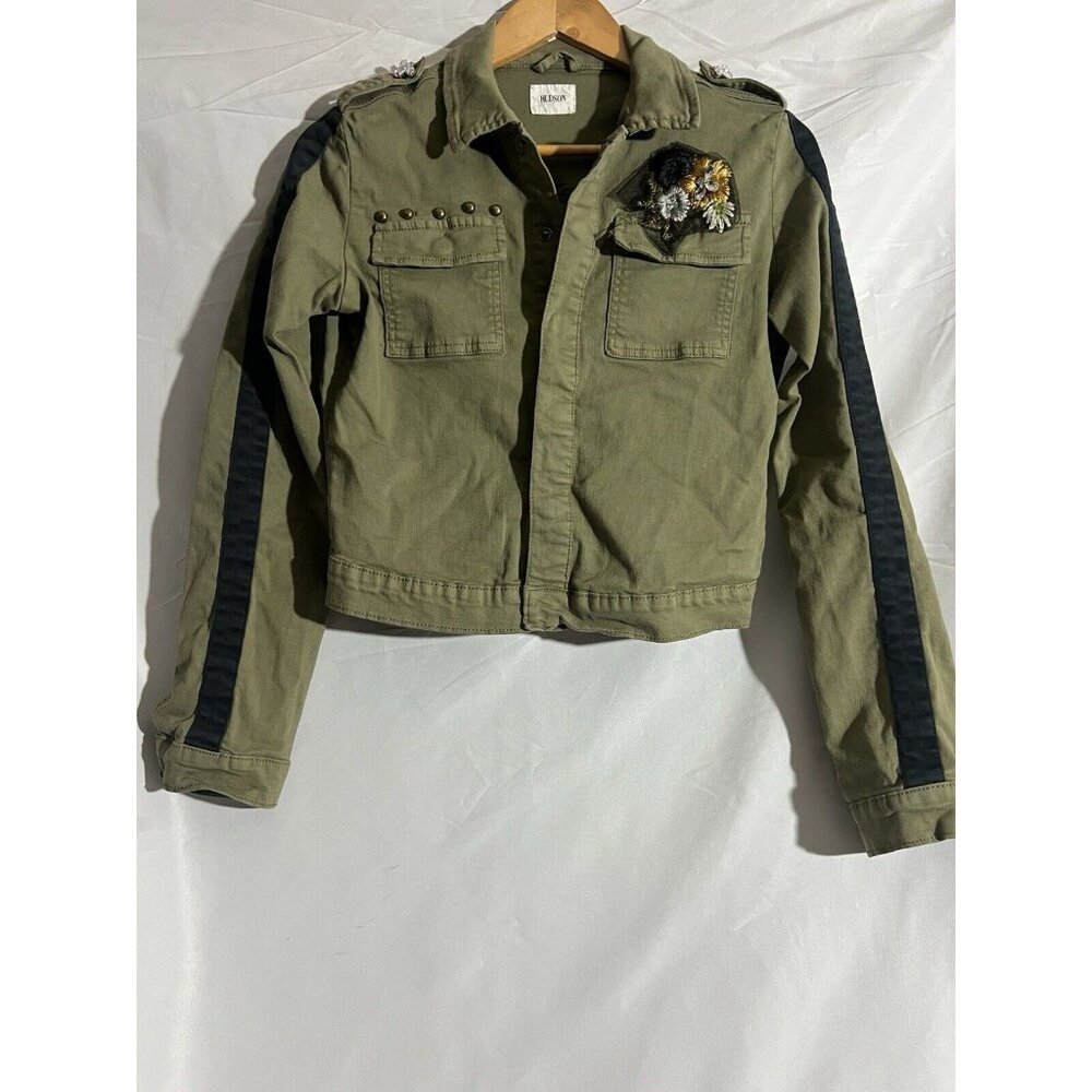HUDSON Girls Jacket Coat Floral Rhinestone Applique Studded Outerwear Go…